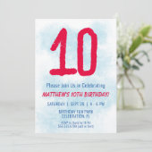 Invitation Garçons Aquarelle Enfants Bleu 10e anniversaire (Debout devant)