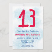 Invitation Garçons Aquarelle Enfants Bleu 13e anniversaire (Devant)