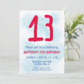 Invitation Garçons Aquarelle Enfants Bleu 13e anniversaire (Debout devant)