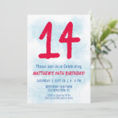 Invitation Garçons Aquarelle Enfants Bleu 14e anniversaire (Debout devant)