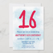 Invitation Garçons Aquarelle Enfants Bleu 16e anniversaire (Devant)