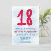 Invitation Garçons Aquarelle Enfants Bleu 18e anniversaire (Debout devant)