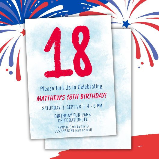 Invitation Garçons Aquarelle Enfants Bleu 18e anniversaire