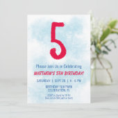 Invitation Garçons Aquarelle Enfants Bleu 5e anniversaire (Debout devant)