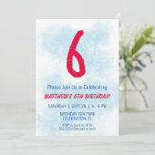 Invitation Garçons Aquarelle Enfants Bleu 6e anniversaire (Debout devant)
