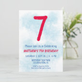 Invitation Garçons Aquarelle Enfants Bleu 7e anniversaire (Debout devant)