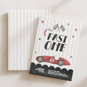 Invitation Garçons Aquarelle Rouge Voiture de Course 1er Anni