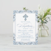 Invitation Garçons Argent Bleu Baptême (Debout devant)