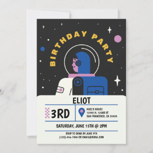 Invitation Garçons Astronaute Moderne Noir Anniversaire Enfan