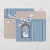 Invitation Garçons Baby shower Brown Blue Pinstripe (Devant / Derrière)