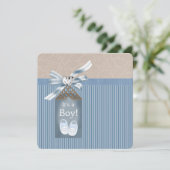 Invitation Garçons Baby shower Brown Blue Pinstripe (Debout devant)