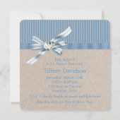 Invitation Garçons Baby shower Brown Blue Pinstripe (Dos)