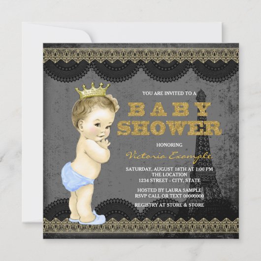 Invitation Garçons Baby Shower Paris (Devant)