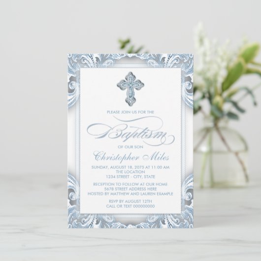 Invitation Garçons Baptême bleu argent (Debout devant)