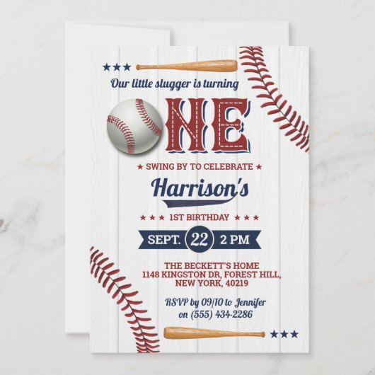 Invitation Garçons Baseball 1er anniversaire (Devant)