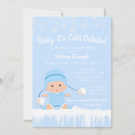 Invitation Garçons Bébé son froid dehors Baby shower d'hiver  (Devant)