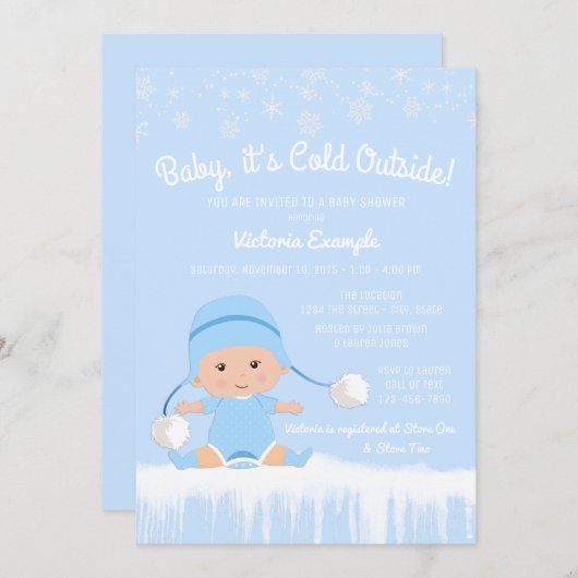 Invitation Garçons Bébé son froid dehors Baby shower d'hiver (Devant / Derrière)