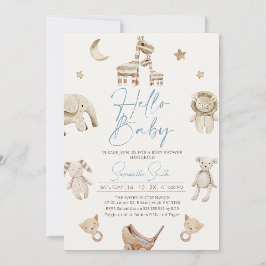 Invitation Garçons Beige Stuffé Animaux Baby shower Invitatio (Devant)