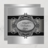 Invitation Garçons Black Graduation Party (Devant / Derrière)