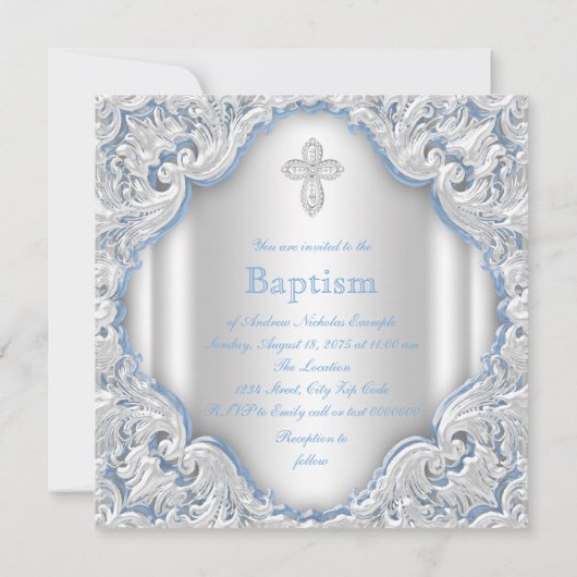 Invitation Garçons Bleu Blanc Ange Garçon Baptême bébé (Dos)