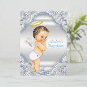 Invitation Garçons Bleu Blanc Ange Garçon Baptême bébé (Debout devant)