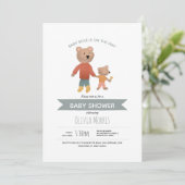 Invitation Garçons Bleu Bleu Bois Baby shower Ours (Debout devant)