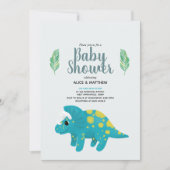 Invitation Garçons Bleu Cute Jungle T-Rex Dinosaur Baby showe (Devant)