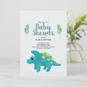 Invitation Garçons Bleu Cute Jungle T-Rex Dinosaur Baby showe (Debout devant)
