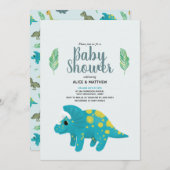 Invitation Garçons Bleu Cute Jungle T-Rex Dinosaur Baby showe (Devant / Derrière)