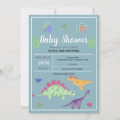 Invitation Garçons Bleu Cute Jungle T-Rex Dinosaur Baby showe (Devant)