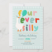 Invitation Garçons Bleu « Four Ever Silly » Oie 4e Anniversai (Devant)