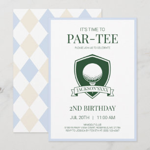 Invitation Garçons Bleu Golfe Temps de Fête d'anniversaire 2