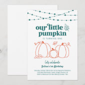 Invitation Garçons Bleu Notre Petit Citrouille Première fête  (Devant / Derrière)