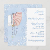 Invitation Garçons Bleu Rosary Christening (Devant / Derrière)