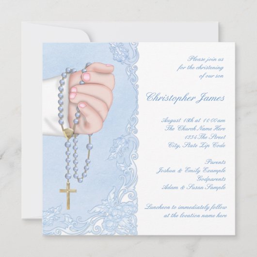 Invitation Garçons Bleu Rosary Christening (Devant)
