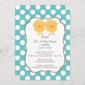 Invitation Garçons bleus de jumeaux de poussin d'invitation (Devant / Derrière)