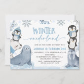 Invitation Garçons Blue Arctic Winter Onederland 1er annivers (Devant)