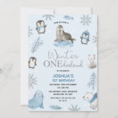 Invitation Garçons Blue Arctic Winter Onederland 1er annivers (Devant)
