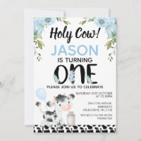 Garçons Blue Floral Holy Cow Vache Imprimer 1er an