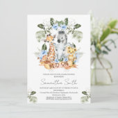 Invitation Garçons Blue Floral Safari Wild Un Baby shower (Debout devant)