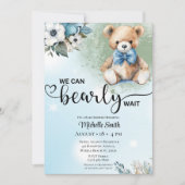 Invitation Garçons Blue Floral Teddy Bear Baby shower (Devant)