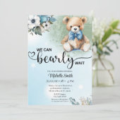 Invitation Garçons Blue Floral Teddy Bear Baby shower (Debout devant)