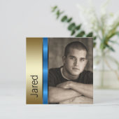 Invitation Garçons Blue Gold Annonces de graduation (Debout devant)