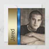 Invitation Garçons Blue Gold Annonces de graduation (Devant)