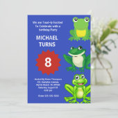 Invitation Garçons Blue Green Frogs fête d'anniversaire n'imp (Debout devant)