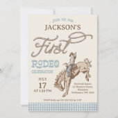 Invitation Garçons Blue Grey Brown Premier Rodéo 1er Annivers (Devant)