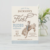 Invitation Garçons Blue Grey Brown Premier Rodéo 1er Annivers (Debout devant)