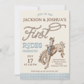 Invitation Garçons Blue Grey Twins Premier Rodéo 1er Annivers (Devant)
