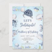 Invitation Garçons Blue Sea Turtle Lets Shellebrate 1er anniv (Devant)