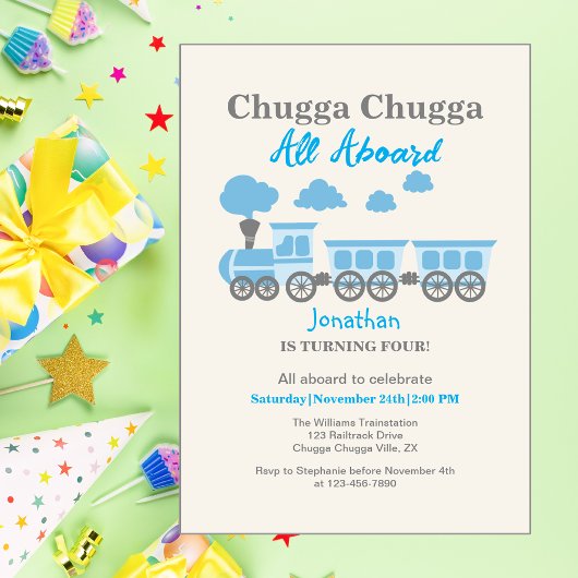 Invitation Garçons Blue Train N'importe quel âge fête d'anniv